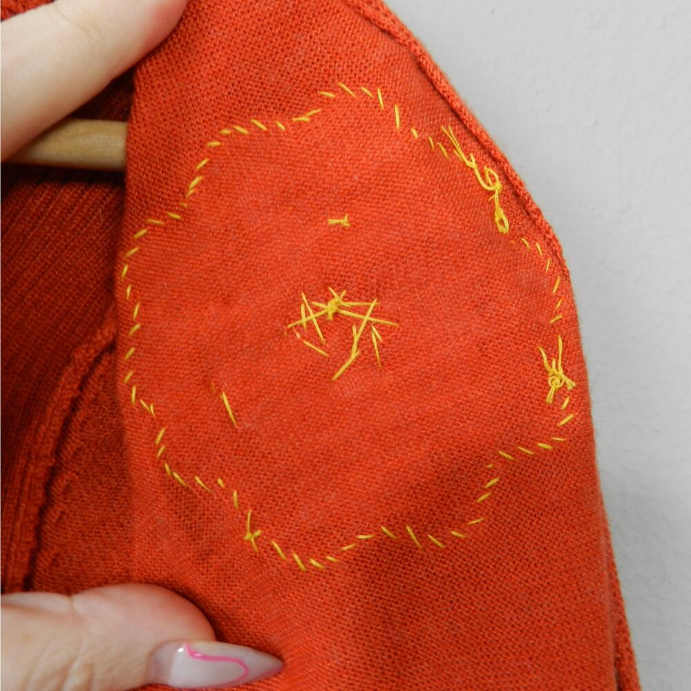 LOFT Cardigan Sweater Size L Orange Wool Blend Custom Buttons Flower Patch - Picture 3 of 16